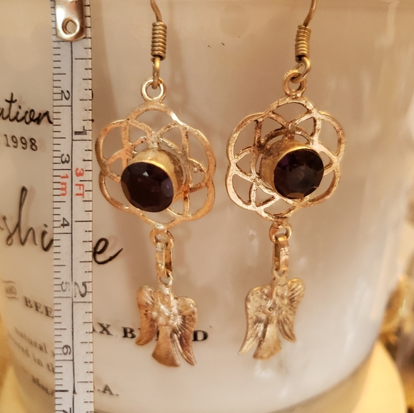 GENUINE ONYX .925 SILVER ANGEL earrings - Picture 3 of 4
